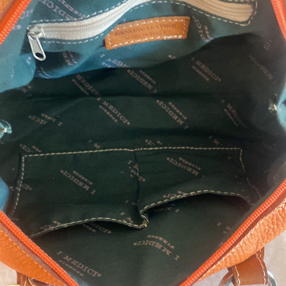 Orange Mini Leather Satchel Bag with Brown Trim - Picture 9 of 9
